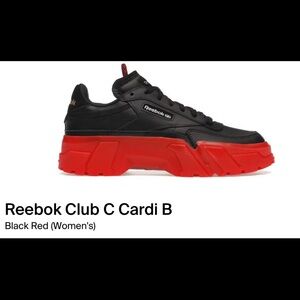 Reebok Club C Cardi B Black and Red Platform Sneakers
